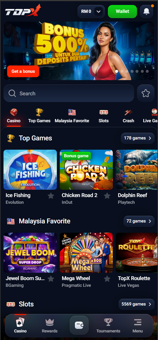 TopX Casino mobile version